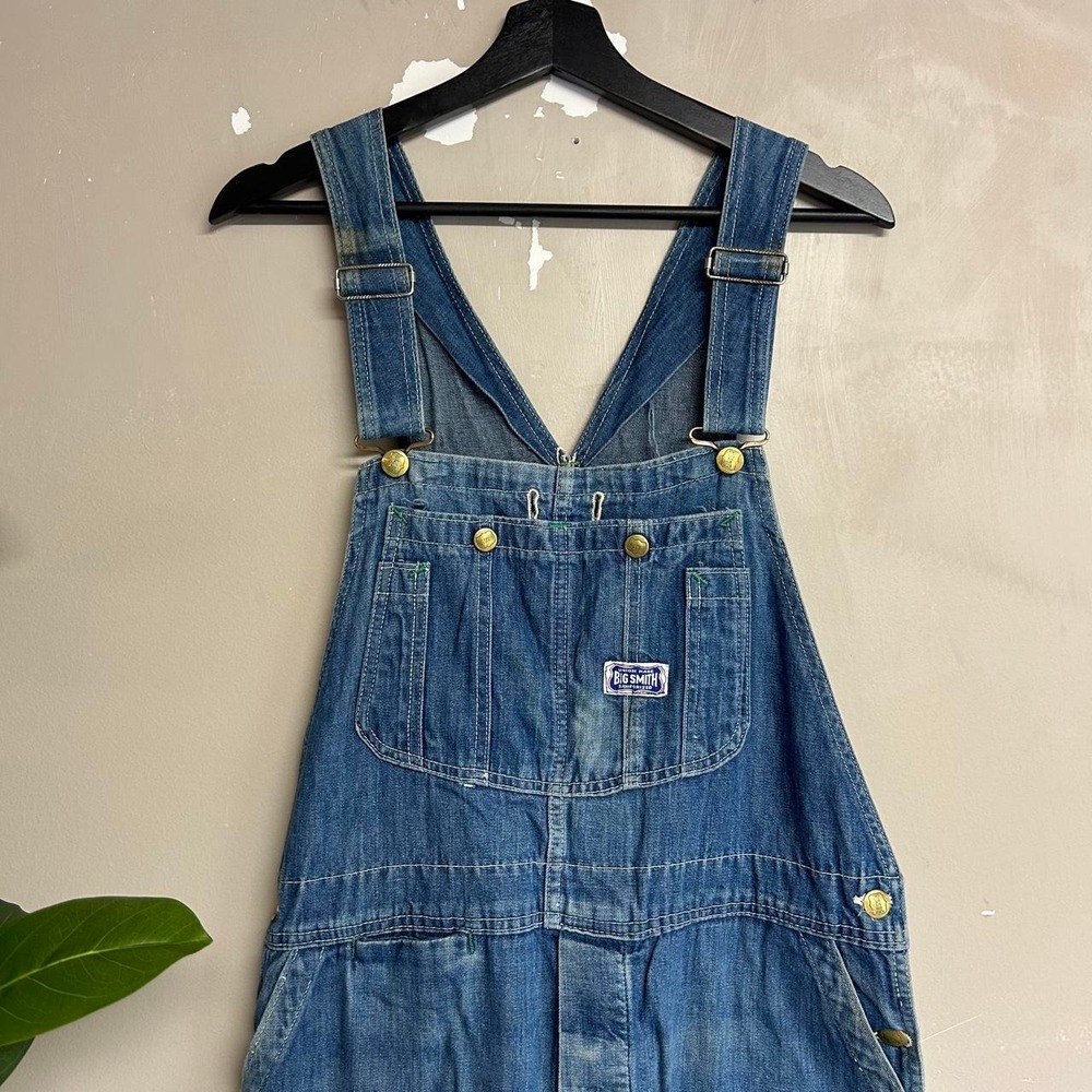 Vintage 80s Big Smith Union Made Sanforized Faded Denim Overalls Mens 36x32.5
